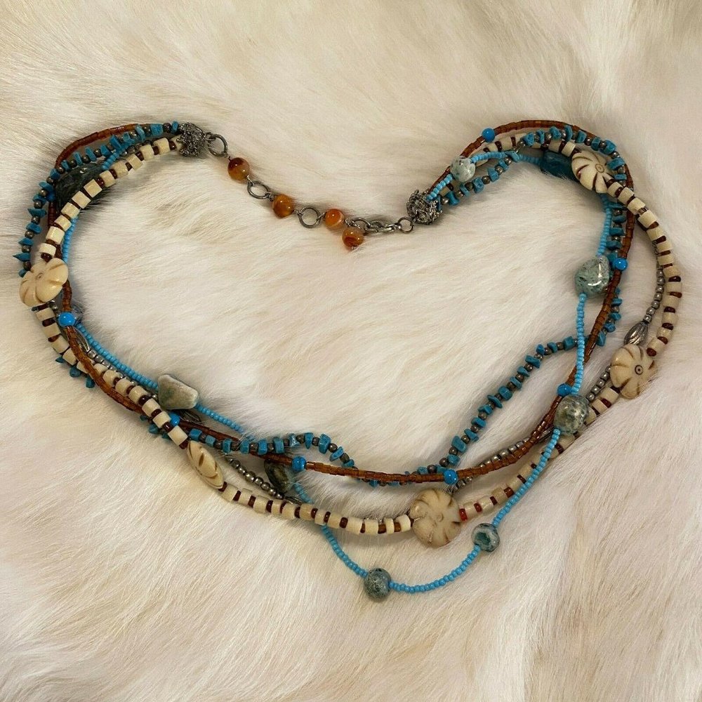 Western Necklace Natural Stone Carved Flower Festival Coastal Boho Hippie 5361 - Picture 2 of 8
